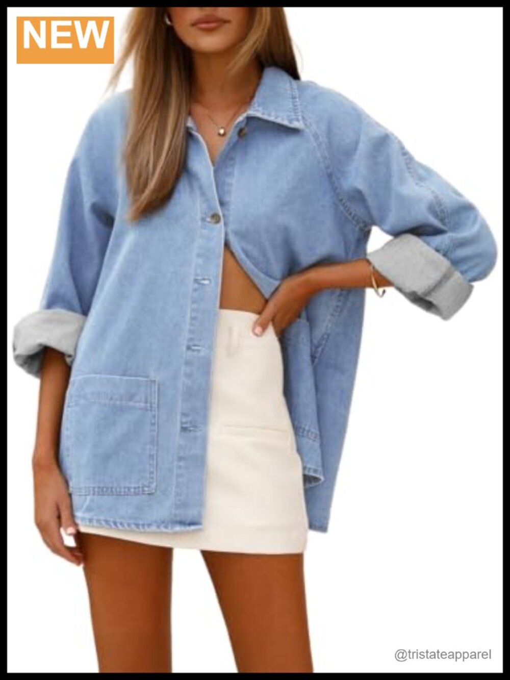 Women's Denim Button Down Long Sleeve Shirt Shacket Cotton Blend